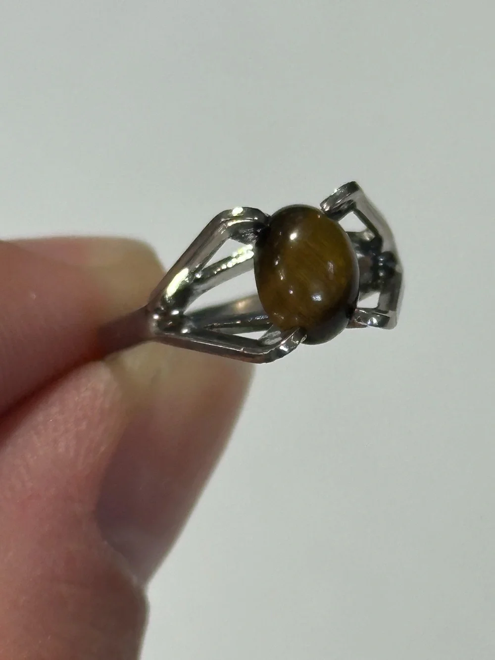 Vintage Modernist Sterling Silver Tiger's Eye Ring Size 6 Geometric Minimalist